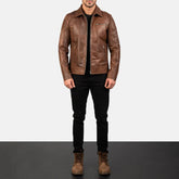 Brown Real Leather Biker Jacket JNM-0005