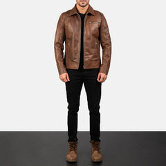 Brown Real Leather Biker Jacket JNM-0005