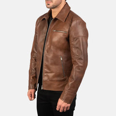 Brown Real Leather Biker Jacket JNM-0005