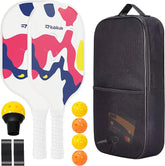 Pickleball Paddle Set of 2 with Ball Picker, Carry Bag, 4 Balls & Grip Tapes | Lightweight Fiberglass
