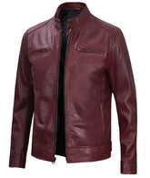Men's Maroon Cafe Racer Leather Jacket – JNM-0009