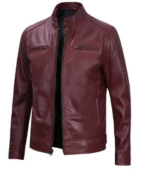 Men's Maroon Cafe Racer Leather Jacket – JNM-0009