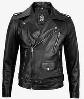 Men's Black Asymmetrical Motorcycle Leather Jacket JNM-0013
