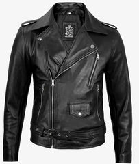 Men's Black Asymmetrical Motorcycle Leather Jacket JNM-0013
