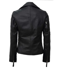 Ramsey Women's Asymmetrical Black Leather Biker Jacket JNW-0014