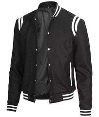 Black Letterman Jacket With White Detailing - Wool Blend JNM-0063