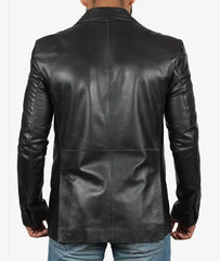 Men's Black Leather Blazer Jacket - Stylish Two Button Notch Lapel Blazer JNM-0068