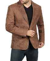 Men's Exclusive Two Button Real Leather Brown Blazer JNM-0069