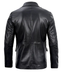 Two Button Notch Lapel Men's Black Leather Blazer JNM-0074