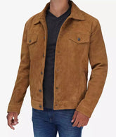 Men's Real Tan Suede Trucker Jacket JNM-0083