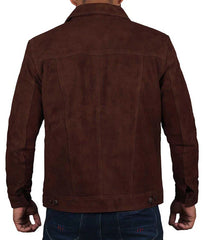 Dark Brown Trucker Suede Jacket for Men JNM-0086