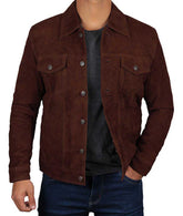 Dark Brown Trucker Suede Jacket for Men JNM-0086