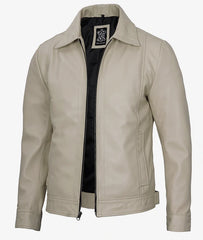 Men's Cowhide Leather Jacket with Shirt Collar JNM-0024