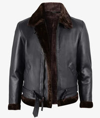 Men's Leather Shearling Bomber Jacket JNM-0056