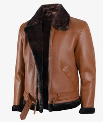 Men's Leather Shearling Bomber Jacket JNM-0056