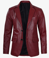 Men's Notch Lapel Maroon Leather Blazer – Two Button JNM-0067