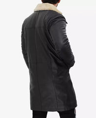 Men's Black 3/4 Length Shearling Leather Coat JNM-0055