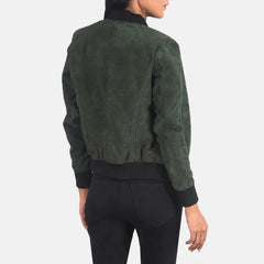 Green Suede Bomber Jacket Real Leather JNW-0011