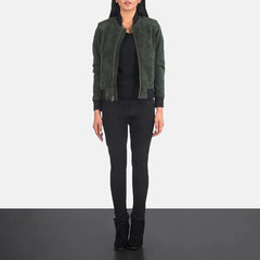 Green Suede Bomber Jacket Real Leather JNW-0011