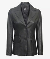 Women's Two Button Black Leather Blazer JNW-0086