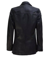 Women's Two Button Notch Lapel Black Leather Blazer Jacket JNW-0087