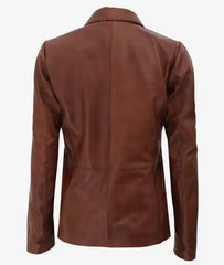 Women's Premium Two Button Brown Leather Blazer JNW-0088