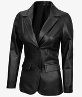 Shannon Women's Two Button Black Leather Blazer JNW-0089