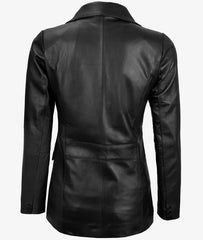 Shannon Women's Two Button Black Leather Blazer JNW-0089