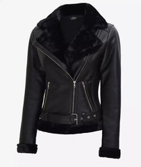 Agnes Asymmetrical Shearling Leather Jacket Women's JNW-0001