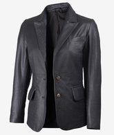 Women's Premium Leather Crocodile Textured Black Blazer JNW-0095