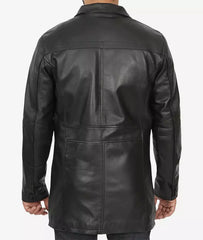 Bristol Men's Black Leather Car Coat - 3/4 Length Coat JNM-0075