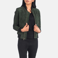 Green Suede Bomber Jacket Real Leather JNW-0011