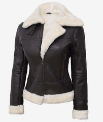 Women's Classic B3 Leather Bomber Shearling Jacket JNW-0019