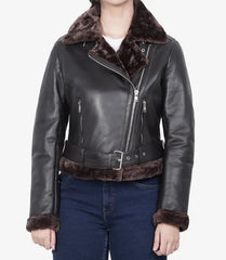 Women's Asymmetrical Shearling Leather Jacket JNW-0064