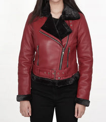 Women's Asymmetrical Shearling Leather Jacket JNW-0064