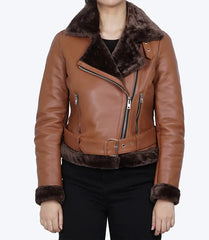 Women's Asymmetrical Shearling Leather Jacket JNW-0064