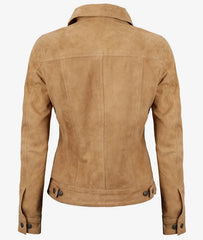 Women's Light Brown Suede Trucker Jacket JNW-0109