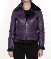 Women's Purple Shearling Leather B3 Bomber Jacket JNW-0065