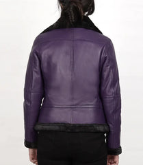 Women's Purple Shearling Leather B3 Bomber Jacket JNW-0065