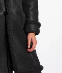 Women's Black Leather Shearling Coat - Premium Winter Coat JNW-0066