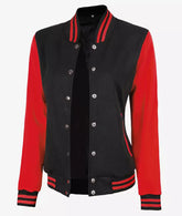 Women's Black and Red Varsity Jacket - Baseball Letterman Style JNW-0082