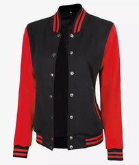 Women's Black and Red Varsity Jacket - Baseball Letterman Style JNW-0082
