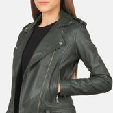 Green Real Leather Biker Jacket JNW-0010