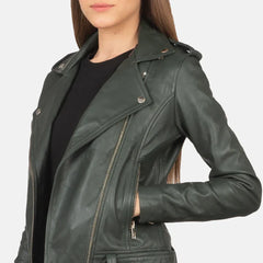 Green Real Leather Biker Jacket JNW-0010