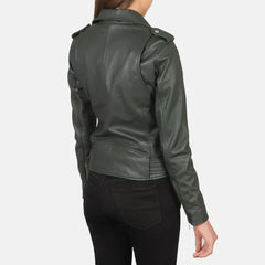Green Real Leather Biker Jacket JNW-0010