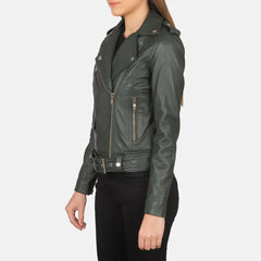 Green Real Leather Biker Jacket JNW-0010