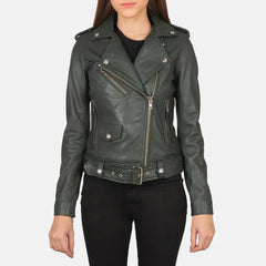 Green Real Leather Biker Jacket JNW-0010