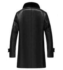 Men's Premium Black Leather Coat with Shearling Collar JNM-0057