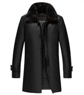 Men's Premium Black Leather Coat with Shearling Collar JNM-0057