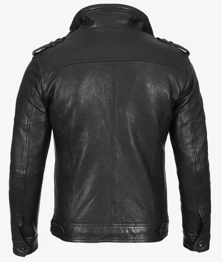 Men's Biker Style Black Leather Jacket JNM-0012